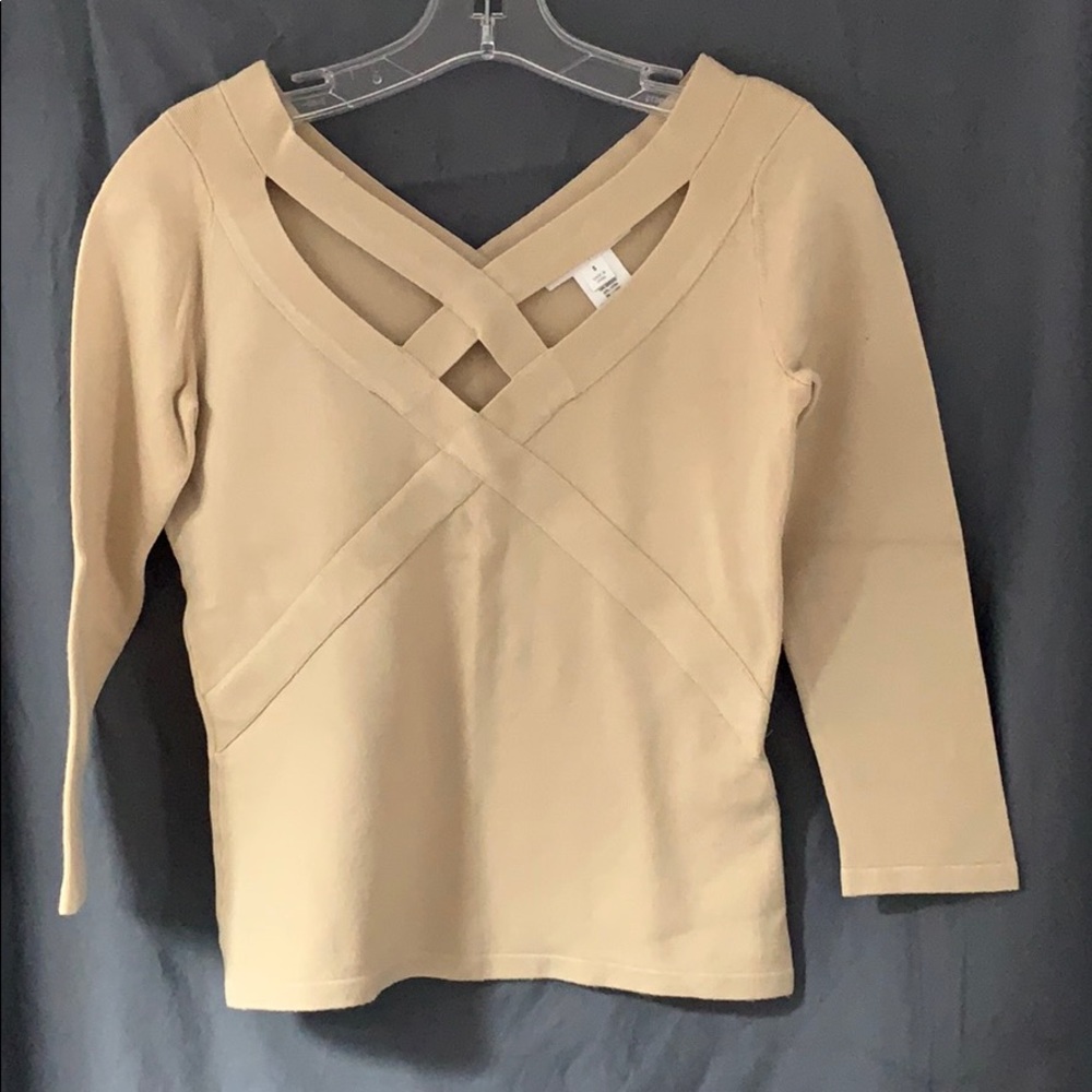 White House Black Market beige V top.